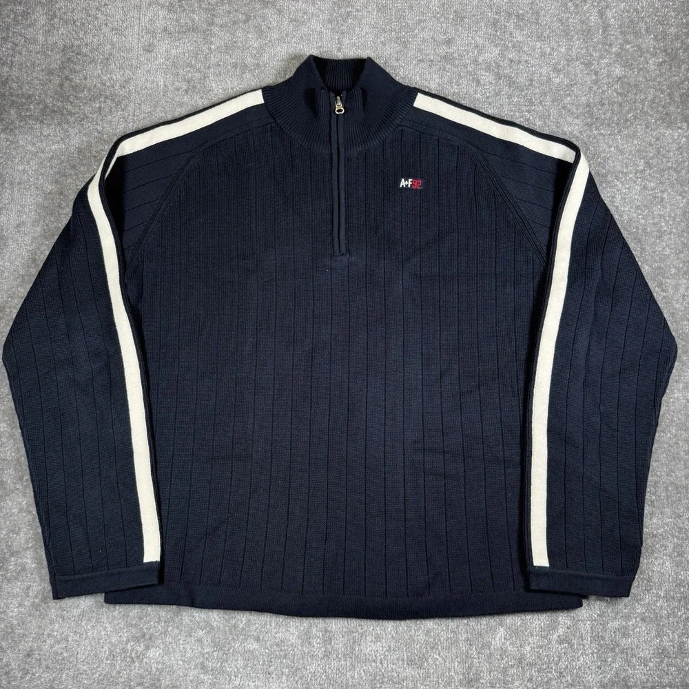 Abercrombie & Fitch Sweater Men's XL Blue Ribbed 1/4 Zip Long Sleeve A+F 92